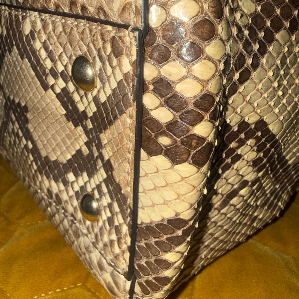 Gucci Python-Print Top Handle Satchel in Tan and … - image 5